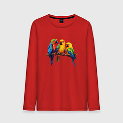 Лонгслив хлопковый мужской Разговор попугаев, цвет: красный