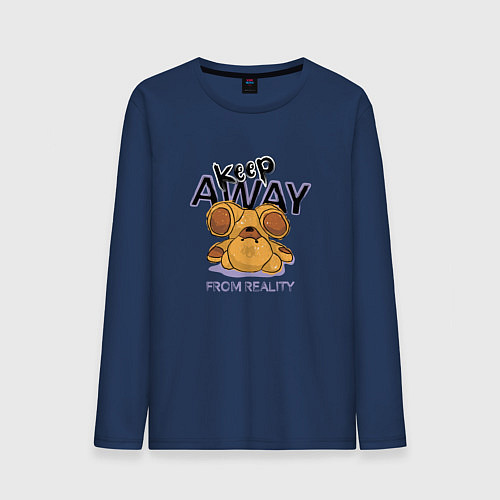 Мужской лонгслив Плюшевый мишка держись подальше от реальности / Тёмно-синий – фото 1