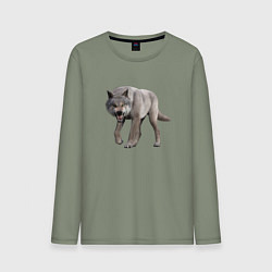 Лонгслив хлопковый мужской Волк глядит, цвет: авокадо