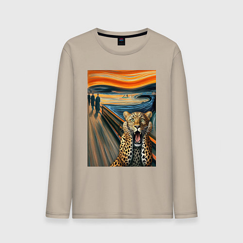 Мужской лонгслив Леопард кричит - мем картина от нейросети / Миндальный – фото 1