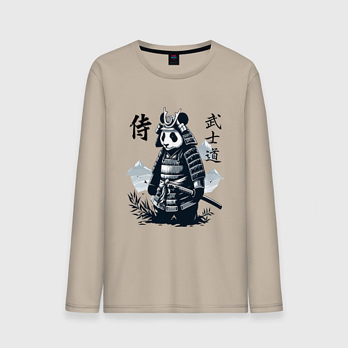 Мужской лонгслив Panda samurai - bushido ai art fantasy / Миндальный – фото 1