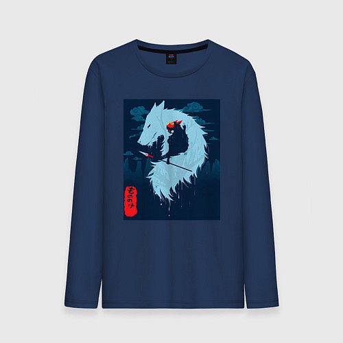 Мужской лонгслив Принцесса Мононоке-волчица Моро / Тёмно-синий – фото 1