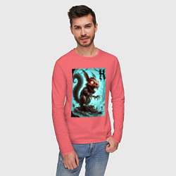 Лонгслив хлопковый мужской Жуткая белка - хэллоуин, цвет: коралловый — фото 2