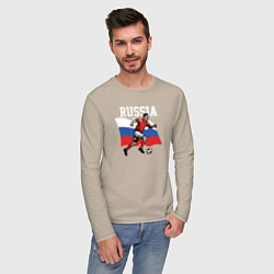 Лонгслив хлопковый мужской Russia football inscription, цвет: миндальный — фото 2