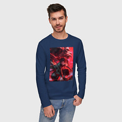 Лонгслив хлопковый мужской Клинок, рассекающий демонов Тандзиро Камадо дыхани, цвет: тёмно-синий — фото 2
