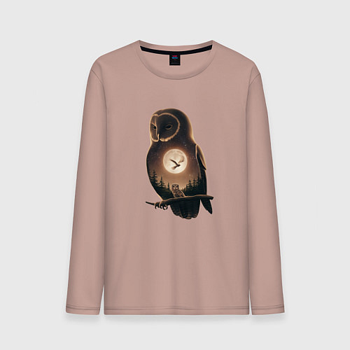Мужской лонгслив Ночная звёздная сова / Пыльно-розовый – фото 1