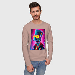 Лонгслив хлопковый мужской Cyber Bart Simpson - neon glow ai art, цвет: пыльно-розовый — фото 2