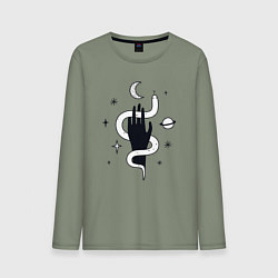 Лонгслив хлопковый мужской Змея и космос, цвет: авокадо