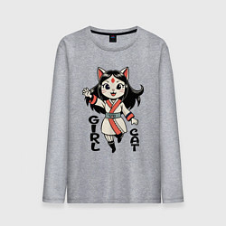 Лонгслив хлопковый мужской Девочка кошка в стиле аниме, цвет: меланж