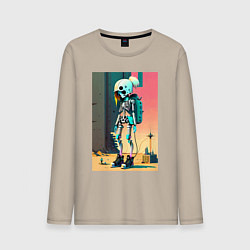 Лонгслив хлопковый мужской Cyber skeleton from future - ai art fantasy, цвет: миндальный