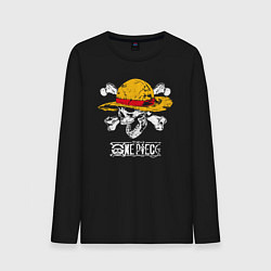 Лонгслив хлопковый мужской One piece череп в соломенной шляпе, цвет: черный