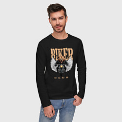 Лонгслив хлопковый мужской Байкерский медведь с мотоциклом, цвет: черный — фото 2