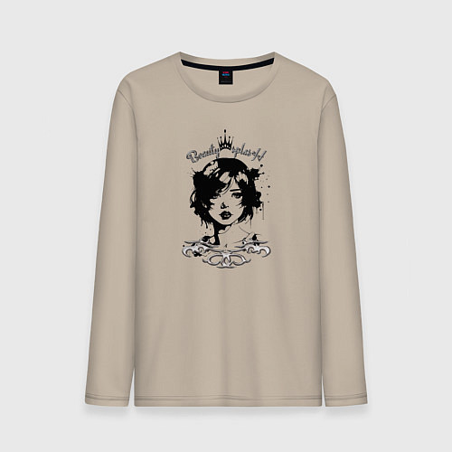 Мужской лонгслив Девушка - красивый сплэш / Миндальный – фото 1