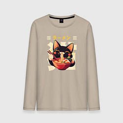 Лонгслив хлопковый мужской Ramen and cat, цвет: миндальный