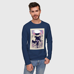 Лонгслив хлопковый мужской Магическая битва Сатору Годзё арт повязка, цвет: тёмно-синий — фото 2