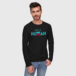 Лонгслив хлопковый мужской Once human logo, цвет: черный — фото 2