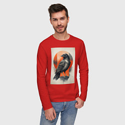 Лонгслив хлопковый мужской Силуэт черной ворон, цвет: красный — фото 2