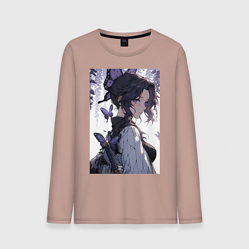 Мужской лонгслив Клинок, рассекающий демонов Синобу Котё бабочка / Пыльно-розовый – фото 1