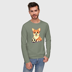 Лонгслив хлопковый мужской Корги с мячом, цвет: авокадо — фото 2