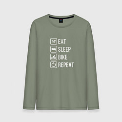 Лонгслив хлопковый мужской Eat sleep bike repeat, цвет: авокадо