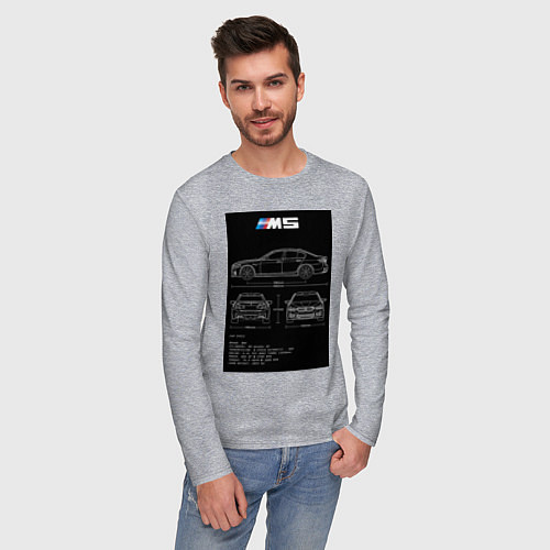 Мужской лонгслив BMW M5 чертежи / Меланж – фото 3