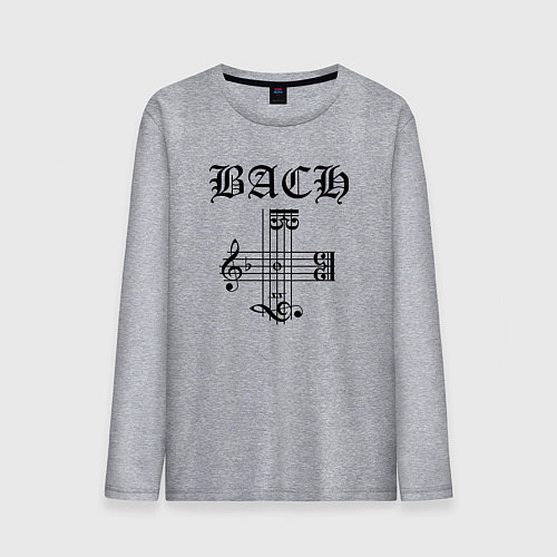 Мужской лонгслив B-A-C-H - Иоганн Себастьян Бах чёрный / Меланж – фото 1