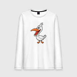 Лонгслив хлопковый мужской Довольный пеликан, цвет: белый