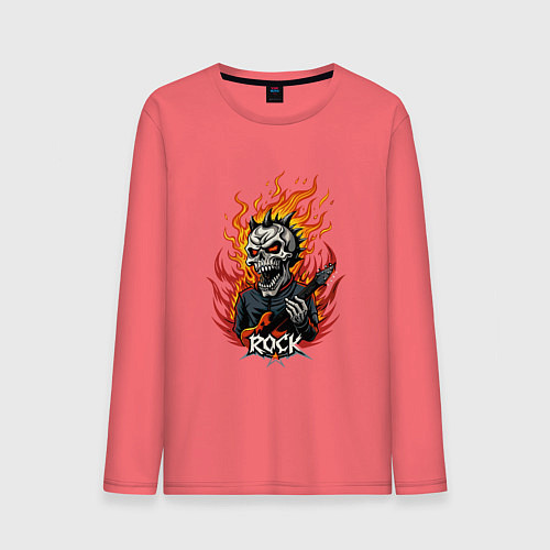 Мужской лонгслив Скелет рок музыкант / Коралловый – фото 1