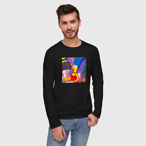 Мужской лонгслив Мардж Симпсон спагетти болоньезе / Черный – фото 3