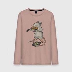 Лонгслив хлопковый мужской Мышонок скрипач, цвет: пыльно-розовый