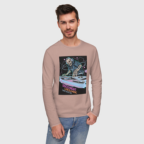 Мужской лонгслив Диджей скелет в наушниках / Пыльно-розовый – фото 3