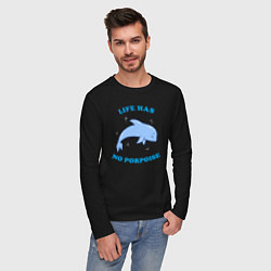 Лонгслив хлопковый мужской Life has no porpoise, цвет: черный — фото 2