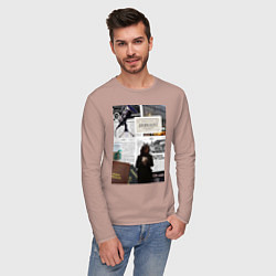 Лонгслив хлопковый мужской Журналист эстетика, цвет: пыльно-розовый — фото 2
