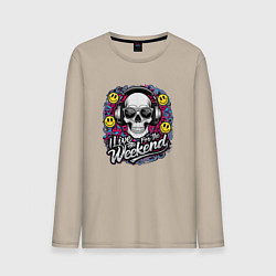 Лонгслив хлопковый мужской Я живу ради выходных - череп работник тусовщик и с, цвет: миндальный