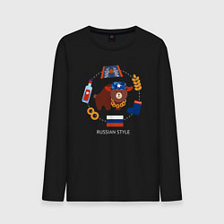 Лонгслив хлопковый мужской Стереотипы о России с флагом, цвет: черный