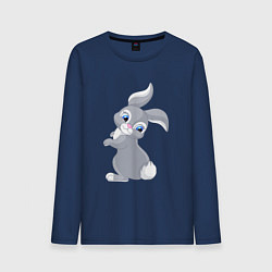 Лонгслив хлопковый мужской Веселый красивый заяц русак, цвет: тёмно-синий