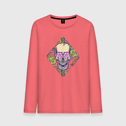 Лонгслив хлопковый мужской Flowers mad skull, цвет: коралловый