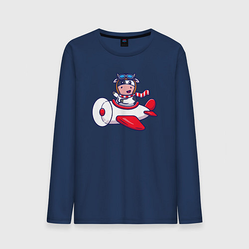 Мужской лонгслив Коровка авиатор / Тёмно-синий – фото 1
