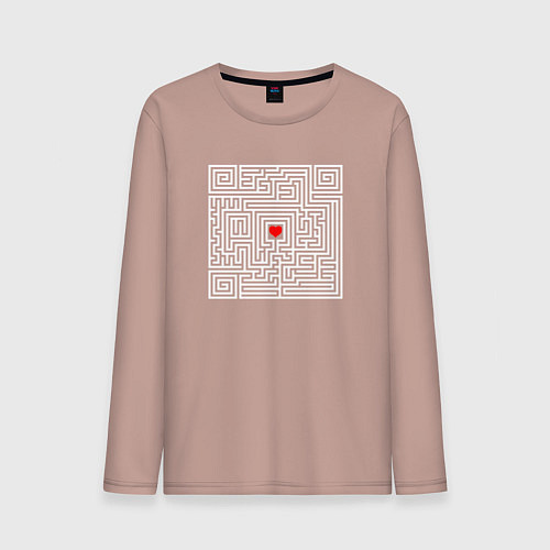 Мужской лонгслив Сердце в лабиринте куар кода / Пыльно-розовый – фото 1