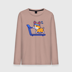 Лонгслив хлопковый мужской Собачка на беговой дорожке, цвет: пыльно-розовый