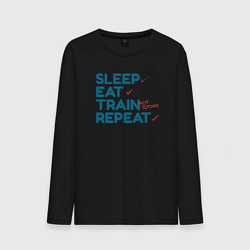 Мужской лонгслив Eat sleep train repeat - blue and red / Черный – фото 1