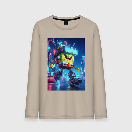 Мужской лонгслив Cyber Sponge Bob - neon glow fantasy / Миндальный – фото 1