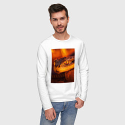 Лонгслив хлопковый мужской Огненная змея, цвет: белый — фото 2