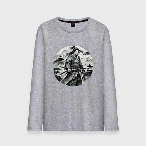 Мужской лонгслив Самурай графика / Меланж – фото 1