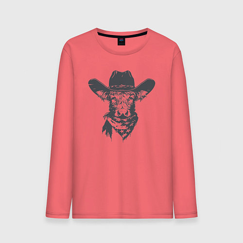 Мужской лонгслив Корова ковбой / Коралловый – фото 1