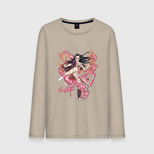 Мужской лонгслив Красивая боевая Незуко - Demon slayer / Миндальный – фото 1