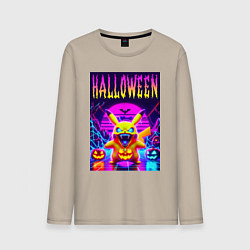 Лонгслив хлопковый мужской Pikachu - halloween vaporwave, цвет: миндальный