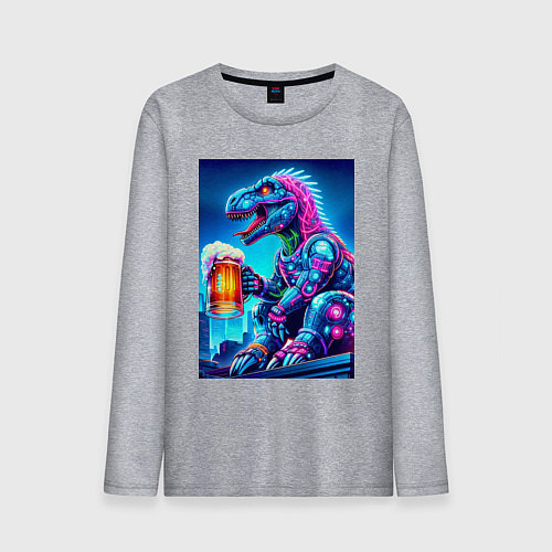 Мужской лонгслив Cyber tyrannosaur with a mug of beer - ai art fant / Меланж – фото 1