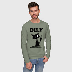 Лонгслив хлопковый мужской DILF damn I love felines, цвет: авокадо — фото 2