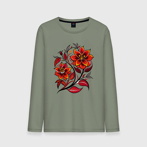 Мужской лонгслив Алый цветок / Авокадо – фото 1